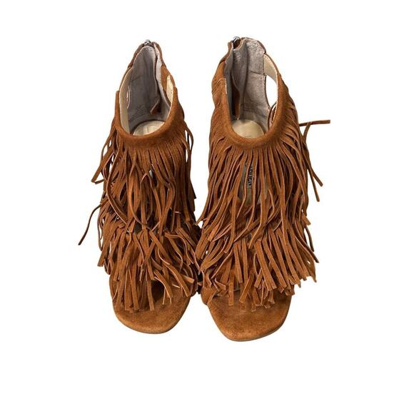 Steve Madden Fringly Brown Suede Fringe Stiletto Heel Sandals Size 5.5 brown/tan - Picture 4 of 8